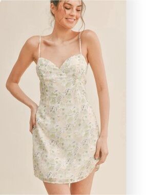 Floral Lace-Trim Slip Dress in Light Green